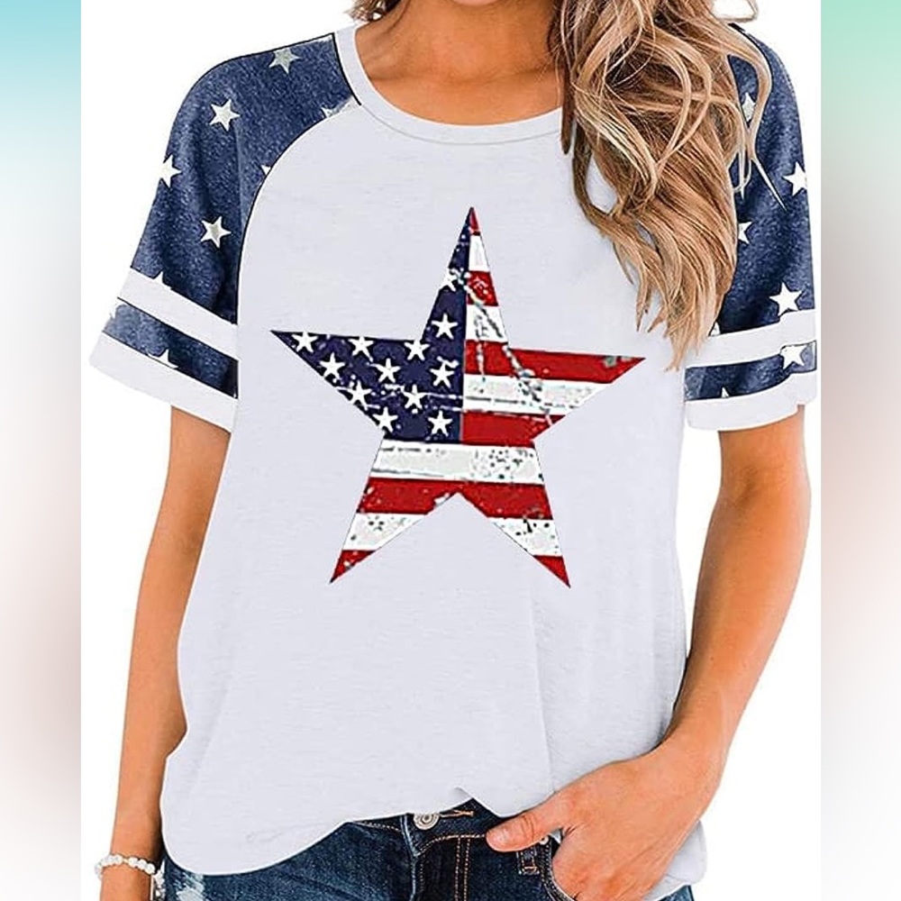 ELIY BASIC Womens American Flag 4th July Shirt New Size Small